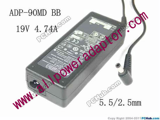 Delta Electronics ADP-90MD AC Adapter- Laptop 19V 4.74A, Barrel 5.5/2.5mm, 3-Prong, Used