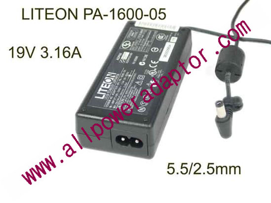 LITE-ON PA-1600-05 AC Adapter 19V 3.16A, Barrel 5.5/2.5mm, 2-Prong, New