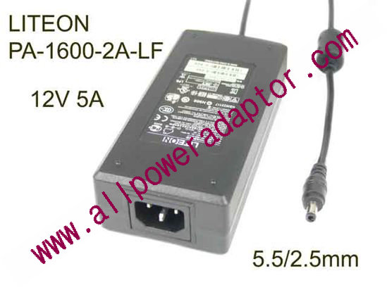 LITE-ON PA-1600-2A-LF AC Adapter 12V 5A, Barrel 5.5/2.5mm, IEC C14, New