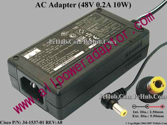 Cisco 34-1537-01 AC Adapter 48V 0.2A, 5.5/2.5mm, C14