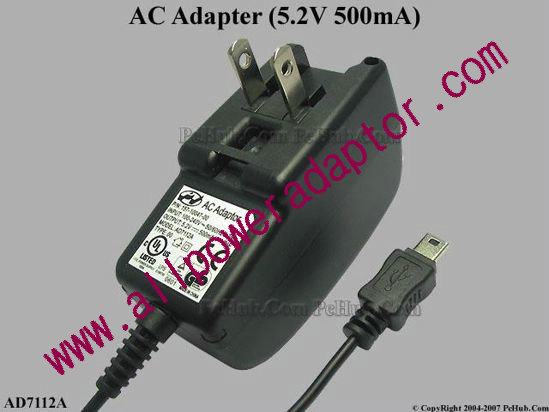 PI AD7112A AC Adapter 5V-12V 5.2V 0.5A, Tip mini USB