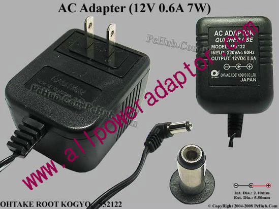 OHTAKE ROOT AC Adapter 5V-12V 552122, 12V 0.6A, Tip B