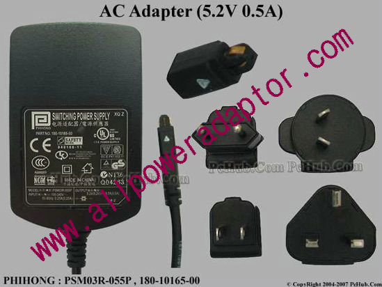 PHIHONG PSM03R-055P AC Adapter 5V-12V 180-10165-00, 5.2V 0.5A
