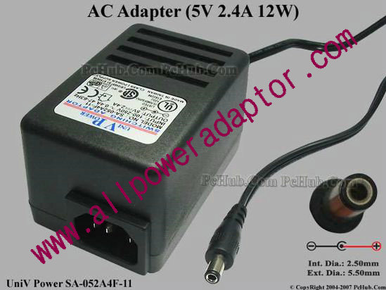 UniV Power AC Adapter 5V-12V 5V 2.4A, 5.5/2.5mm, C14, New