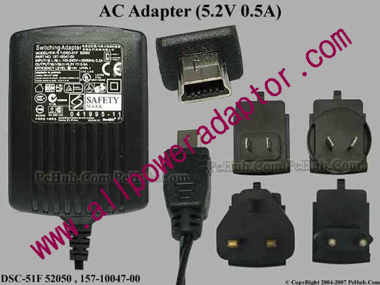 DVE DSC-51F 52050 AC Adapter 5V-12V 5.2V 0.5A, Tip mini-USB