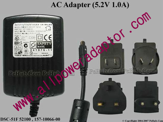 DVE DSC-51F 52100 AC Adapter 5V-12V 157-10066-00, 5.2V 1A