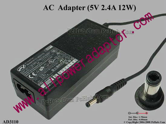 PI AD3110 AC Adapter 5V-12V 5V 2.4A, 4.0/1.7mm, 2-prong