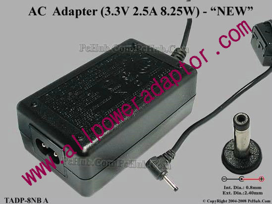 HP AC Adapter 5V-12V 3.3V 2.5A 8W, Barrel 2.5/0.7mm, 2-Prong, New