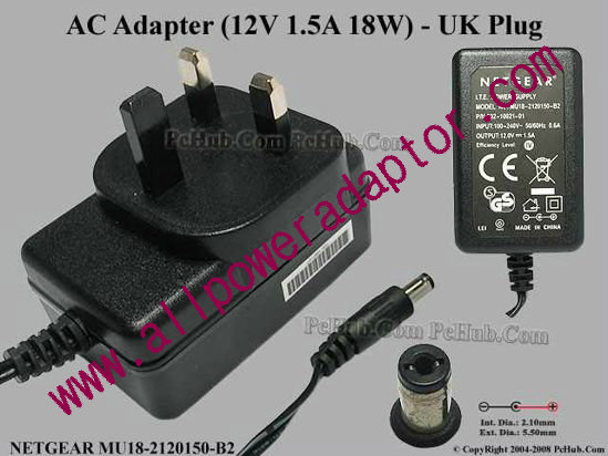 NETGEAR MU18-2120150-B2 AC Adapter 5V-12V 12V 1.5A, 5.5/2.1mm, UK Plug
