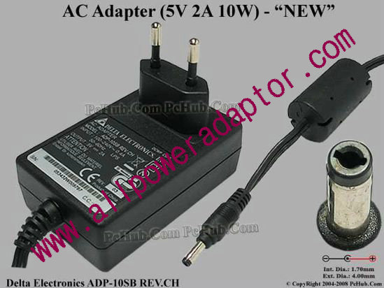 Delta Electronics ADP-10SB REV.CH AC Adapter 5V-12V 5V 2A 10W, 1.7/4.0mm, Eu Pluge, New