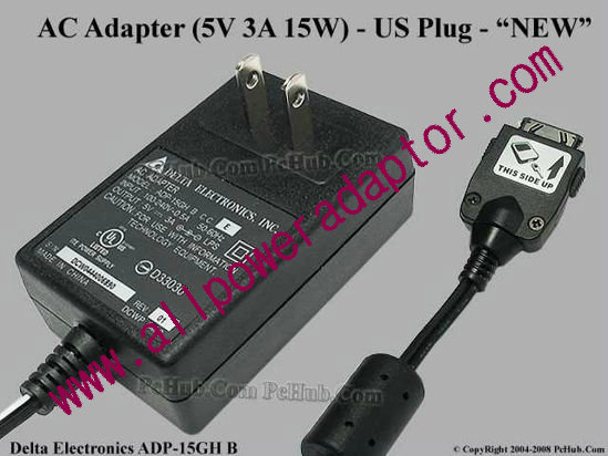 Delta Electronics ADP-15GH B AC Adapter 5V-12V 5V 3A 15W, Flat Tip, US 2-Pin Plug, New