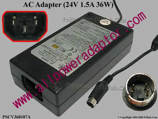 IBM AC Adapter PSCV360107A, 24V 1.5A, 4-pin DIN
