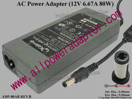 Gateway AC Adapter 5V-12V 12V 6.67A, 5.5/2.5mm 12MM, 3-Prong