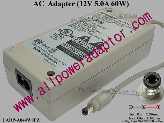 Sharp UADP-A044WJPZ AC Adapter 5V-12V 12V 5A, 5.5/2.5mm, 2-Prong, White