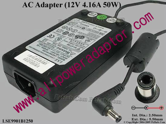 Li Shin LSE9901B1250 AC Adapter 5V-12V 12V 4.16A, 5.5/2.5mm, C14