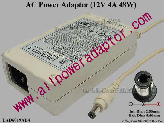 Linearity LAD6019AB4 AC Adapter 5V-12V 12V 4A, 5.5/2.5mm, C14, White