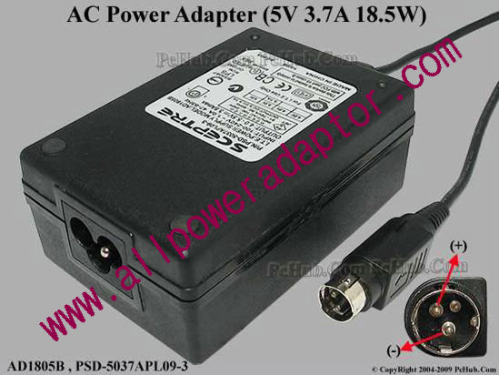 SCEPTRE AC Adapter 5V-12V AD1805B, 5V 3.7A, 3-pin DIN