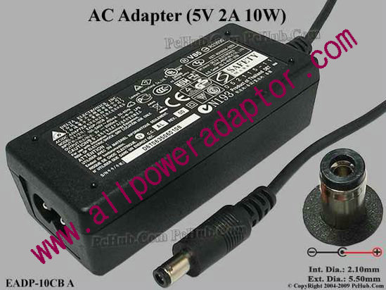 Delta Electronics EADP-10CB A AC Adapter 5V-12V 5V 2A, Barrel 5.5/2.1mm, 2-Prong