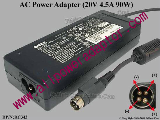 Dell AC Adapter 20V 4.5A, 4-Pin P14=V , 3-Prong