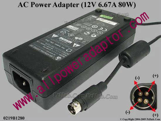 Li Shin 0219B1280 AC Adapter 5V-12V 12V 6.67A, 4-Pin P14=V, C14