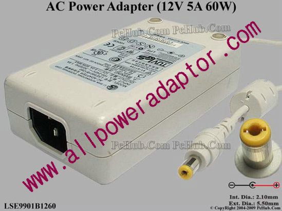 Li Shin LSE9901B1260 AC Adapter 5V-12V 12V 5A, 5.5/2.1mm, C14