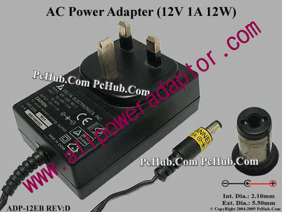 Delta Electronics ADP-12EB REV:D AC Adapter 5V-12V 12V 1A, 5.5/2.1mm, UK Plug