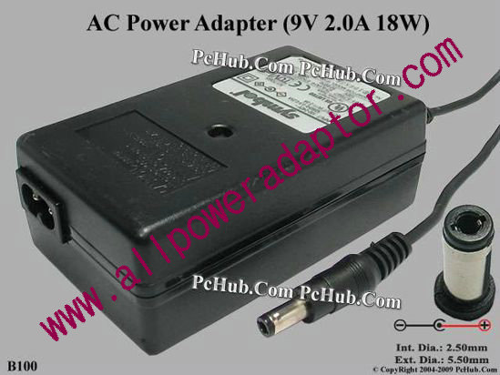 Symbol AC Adapter 5V-12V 9V 2A, 5.5/2.5mm, 2-Prong