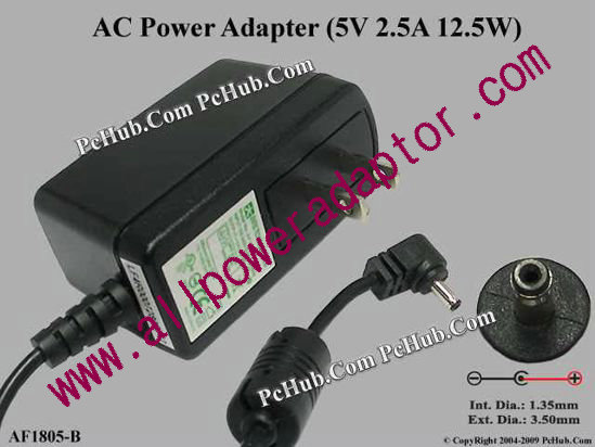 Jentec Technology AC Adapter 5V-12V AF1805-B, 5V 2.5A, 2 Flat-pin Plug