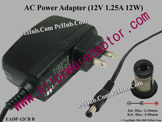 Delta Electronics EADP-12CB B AC Adapter 5V-12V 12V 1.25A, 5.5/2.1mm, US 2-Pin