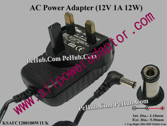 Ktec KSAFC1200100W1UK AC Adapter 5V-12V 12V 1A, 5.5/2.1mm, UK Plug