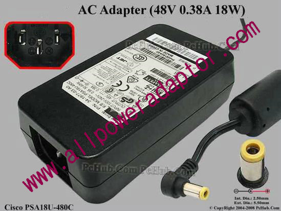 Cisco PSA18U-480C AC Adapter 48V 0.38A, 5.5/2.5mm, C14