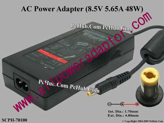 Sony AC Adapter 5V-12V SCPH-70100, 8.5V 5.65A, (1.7/4.8), (2-prong)