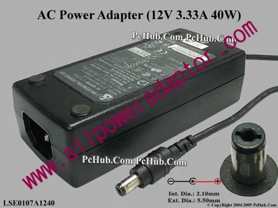 Li Shin LSE0107A1240 AC Adapter 5V-12V 12V 3.33A, Barrel 5.5/2.1mm, IEC C14