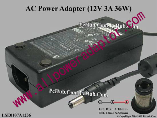 Li Shin LSE0107A1236 AC Adapter 5V-12V 12V 3A, 5.5/2.1mm, C14