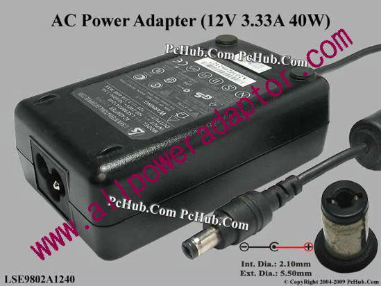 Li Shin LSE9802A1240 AC Adapter 5V-12V 12V 3.33A, 5.5/2.1mm, 3-Prong