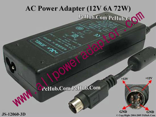 Jewel JS-12060-3D AC Adapter 5V-12V 12V 6A, 4-Pin P14=V, C14