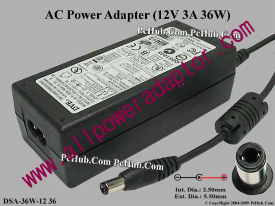 DVE DSA-36W-12 AC Adapter 5V-12V 12V 3A, 5.5/2.5mm, 2-Prong