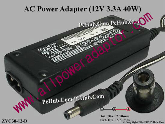 DVE ZVC30-12-D AC Adapter 5V-12V 12V 3.3A, 5.5/2.1mm, 2-Prong