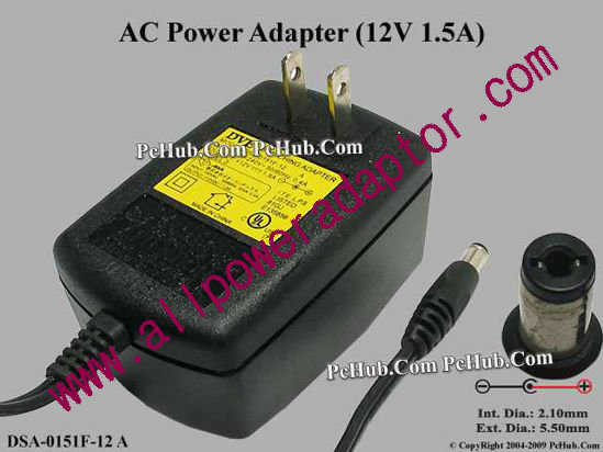 DVE DSA-0151F-12 AC Adapter 5V-12V 12V 1.5A, 5.5/2.1mm, US 2-Pin Plug
