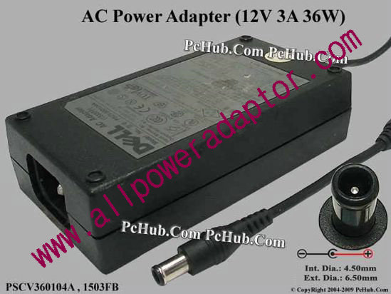 Dell AC Adapter 5V-12V 12V 3A, 6.5/4.5mm With Pin, C14