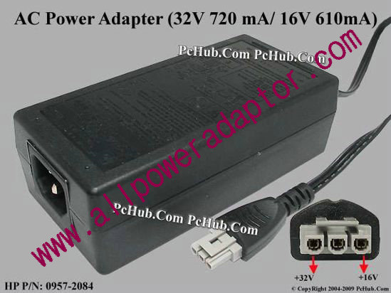 HP AC Adapter 0957-2084, 32V 720 mA/ 16V 610mA, 3-pin, (IEC C14)