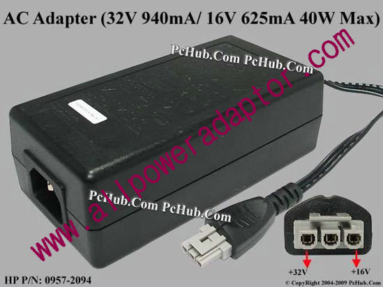 HP AC Adapter 0957-2094, 32V 940mA/ 16V 625mA, 3-pin, (IEC C14)