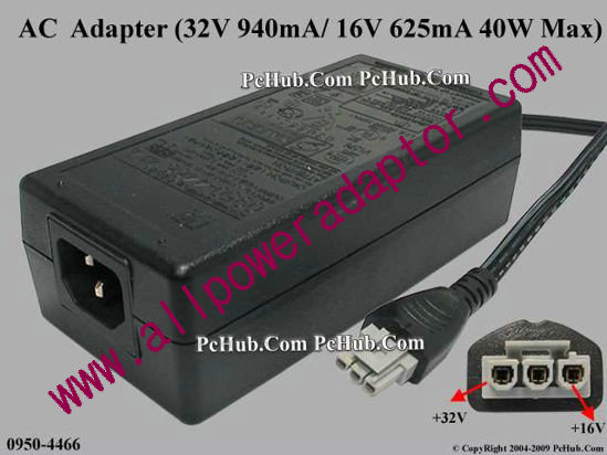 HP AC Adapter 0950-4466, 32V 940mA/ 16V 625mA, 3-pin, (IEC C14)