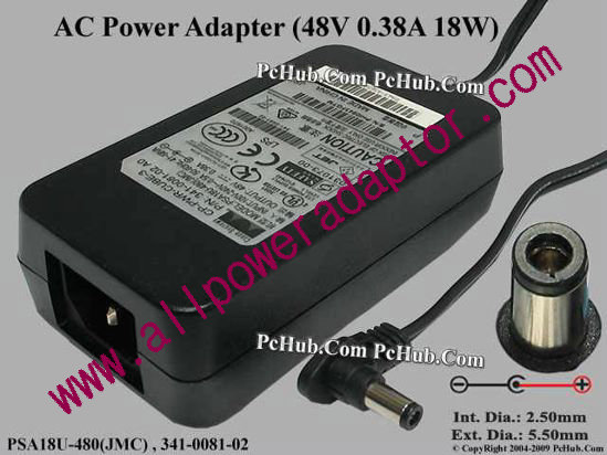 Cisco PSA18U-480(JMC) AC Adapter 48V 0.38A, 5.5/2.5mm, C14