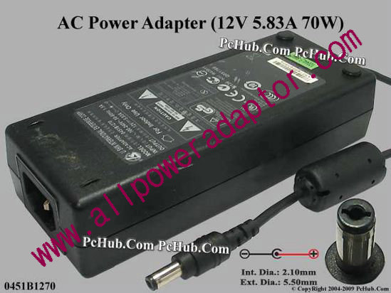 Li Shin 0451B1270 AC Adapter 5V-12V 12V 5.83A, 5.5/2.1mm, C14