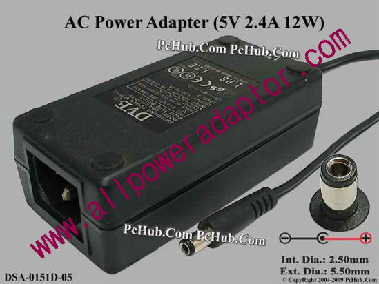 DVE DSA-0151D-05 AC Adapter 5V-12V 5V 2.4A, 5.5/2.5mm, C14