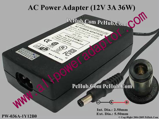 POWER-WIN AC Adapter 5V-12V 12V 3A, 5.5/2.5mm, 2-Prong