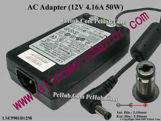 Li Shin LSE9901B1250 AC Adapter 5V-12V 12V 4.16A, 2.1/5.5mm, C14