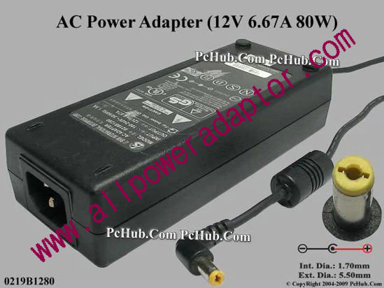 Li Shin 0219B1280 AC Adapter 5V-12V 12V 6.67A, 5.5/1.7mm, C14