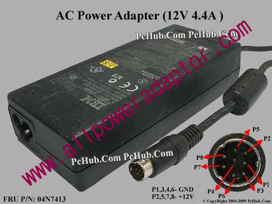 IBM AC Adapter 5V-12V 04N7413, 12V 4.4A, 8-pin DIN